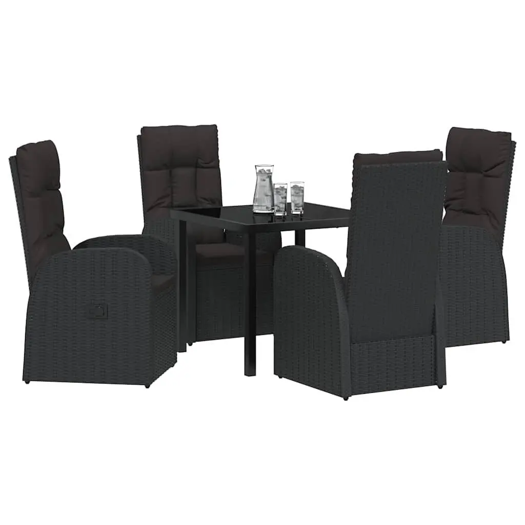 Outdoor Dining Set 5 Pieces Black Poly Rattan Garden Furniture with Glass Table