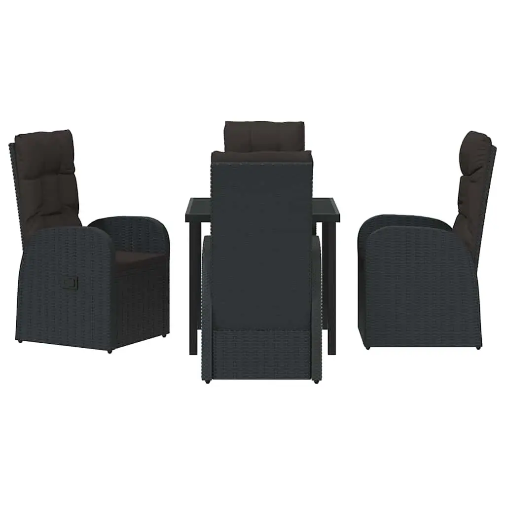 Outdoor Dining Set 5 Pieces Black Poly Rattan Garden Furniture with Glass Table