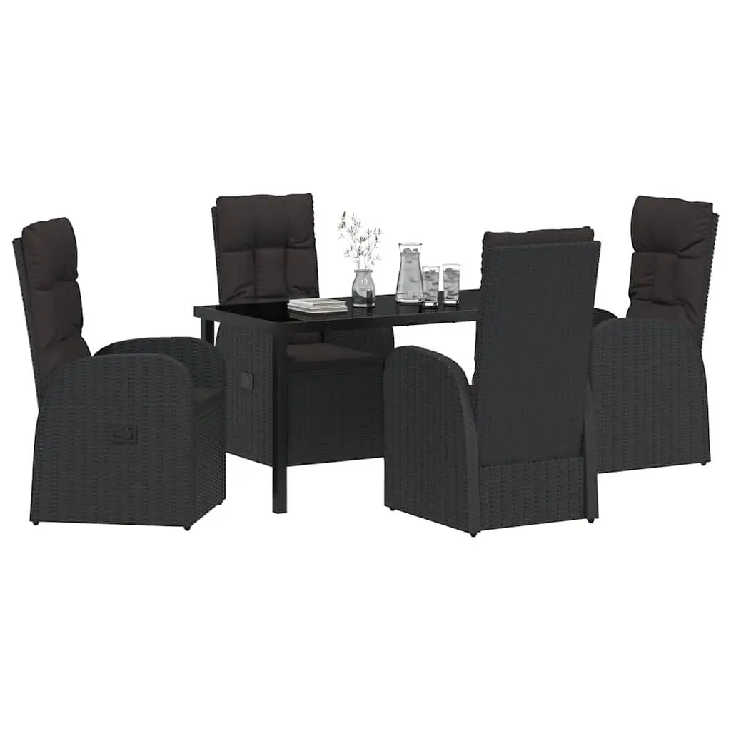 Outdoor Garden Dining Set 5 Piece Black Poly Rattan Chairs Table