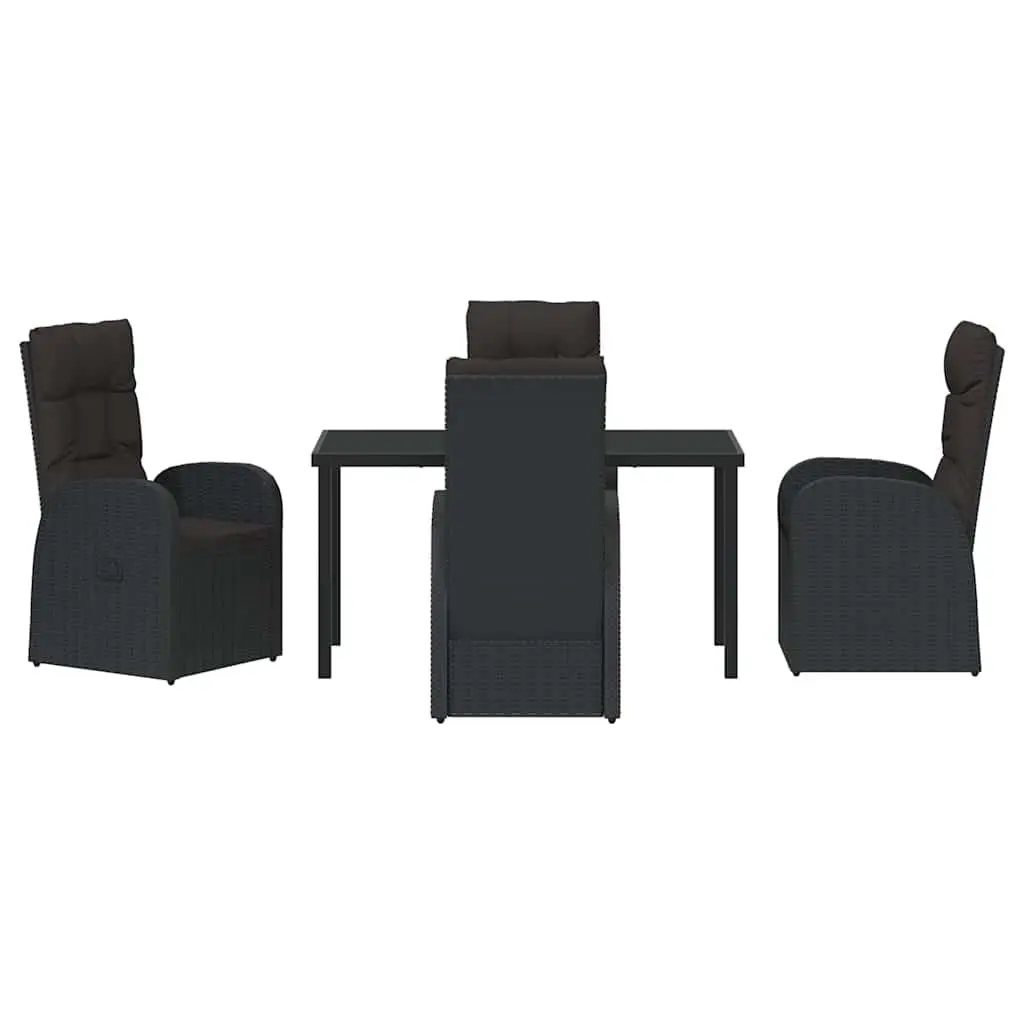 Outdoor Garden Dining Set 5 Piece Black Poly Rattan Chairs Table