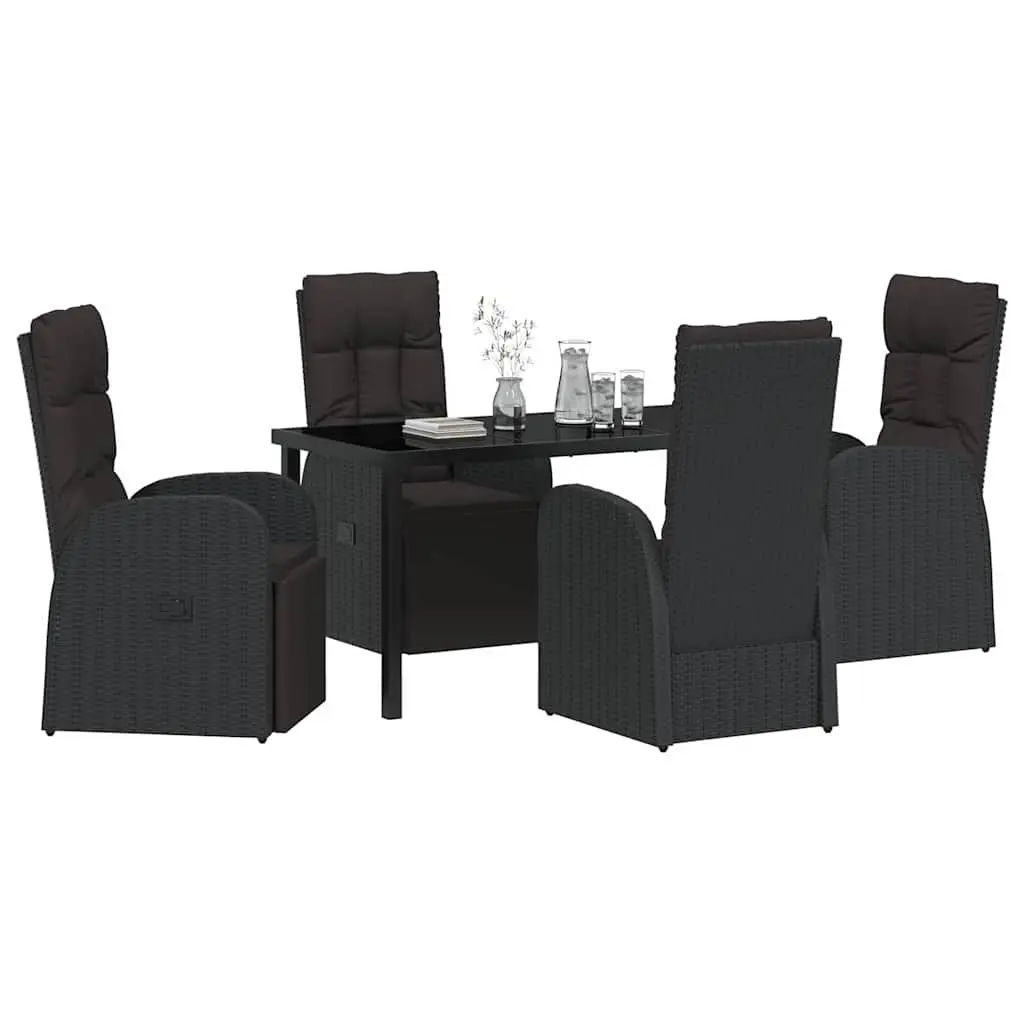 Outdoor Dining Set 5 Piece Black Poly Rattan Garden Furniture Chairs Table