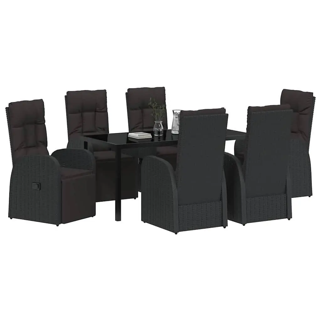 Outdoor Dining Set 7 Piece Garden Furniture Black Poly Rattan Table Chairs