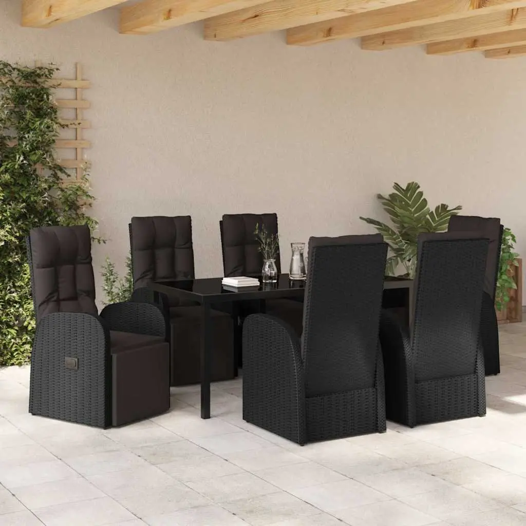 Outdoor Dining Set 7 Piece Garden Furniture Black Poly Rattan Table Chairs