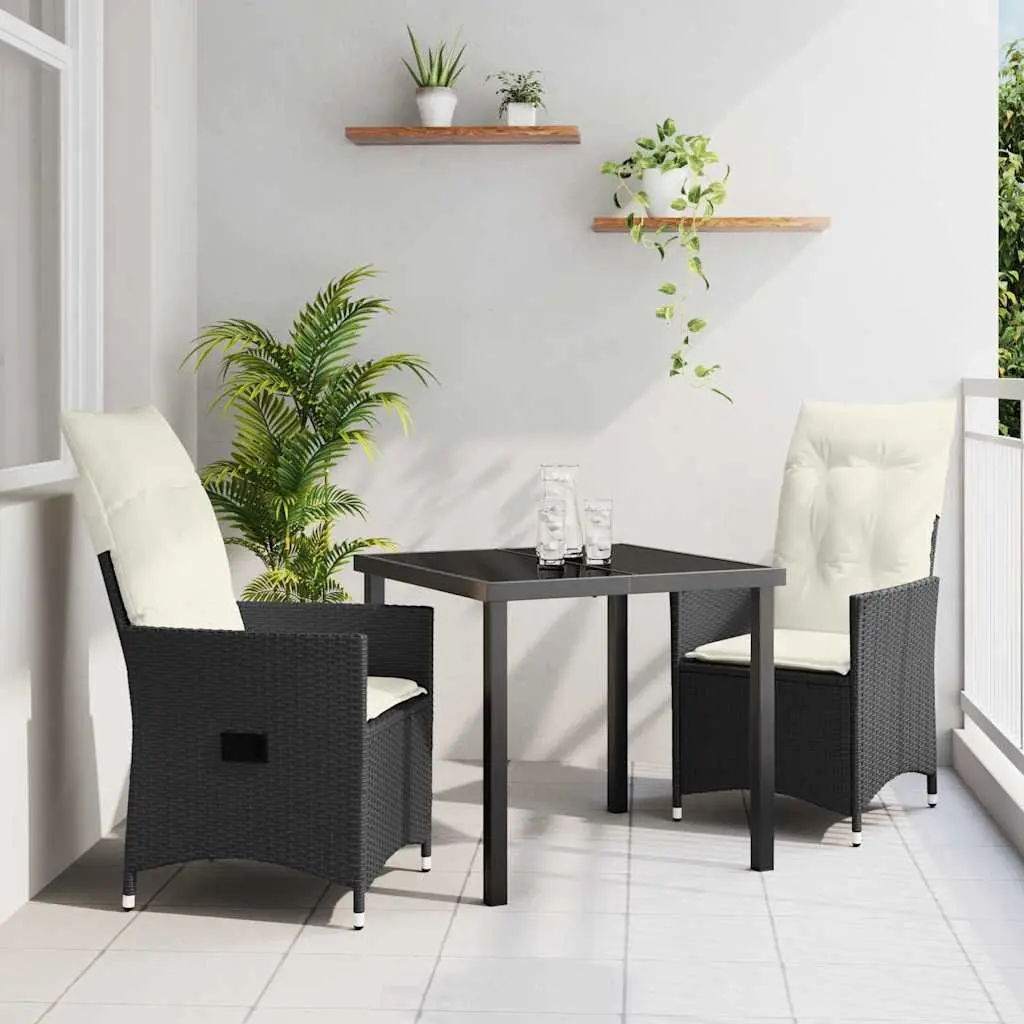 Garden Dining Set 3 Pieces Black Poly Rattan Outdoor Patio Furniture with