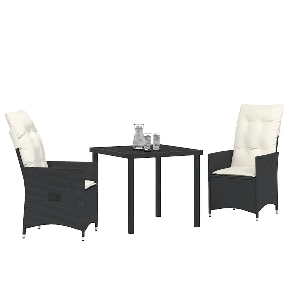 Garden Dining Set 3 Pieces Black Poly Rattan Outdoor Patio Furniture with