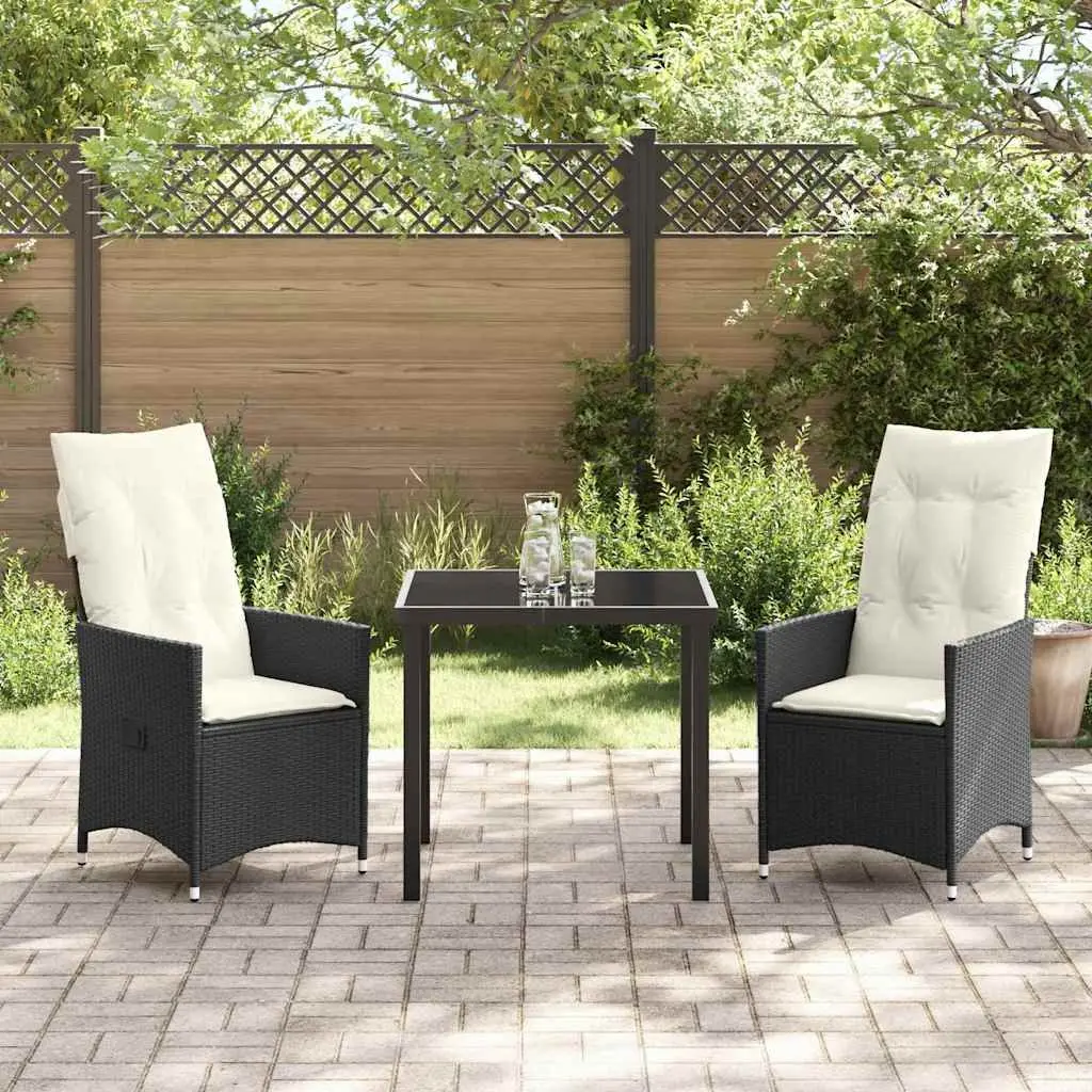 Garden Dining Set 3 Pieces Black Poly Rattan Outdoor Patio Furniture with