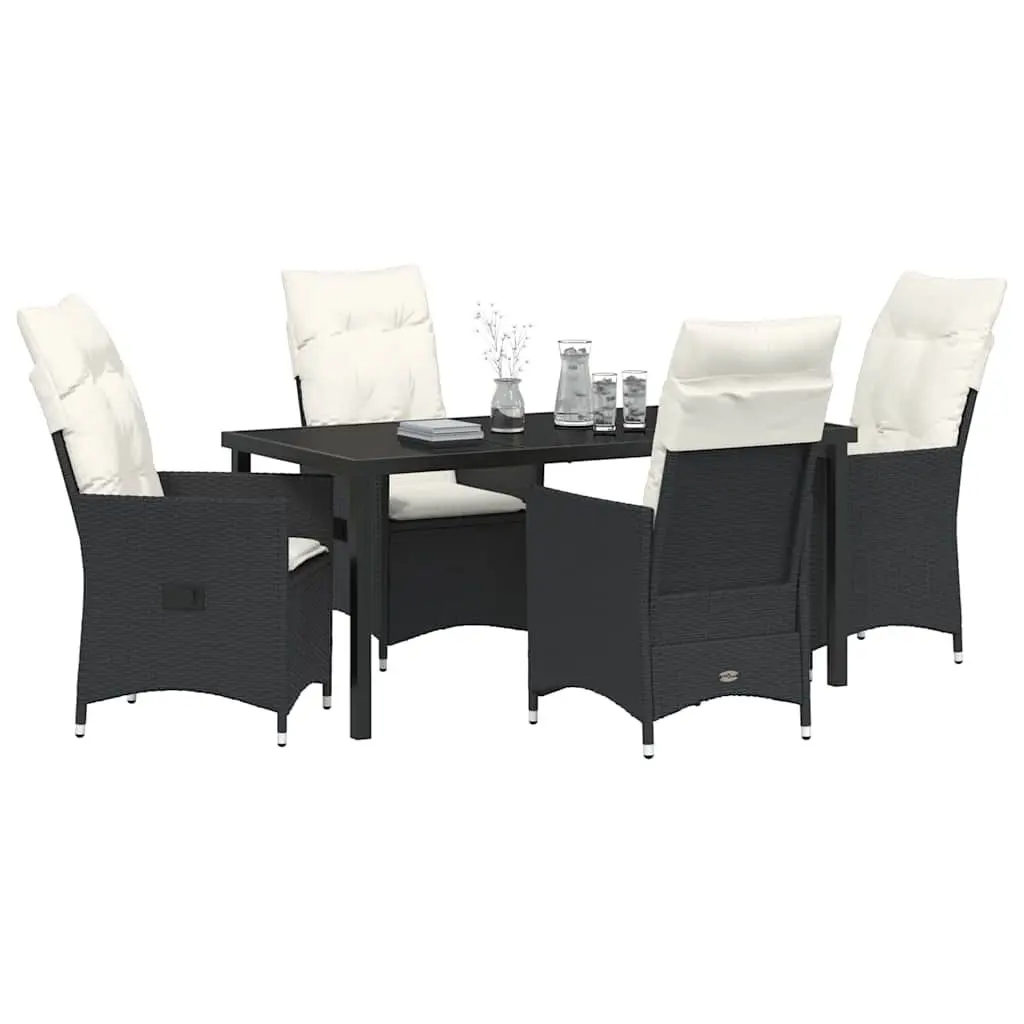 Outdoor Garden Dining Set 5 Piece Black Poly Rattan Patio Furniture with
