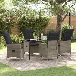 Comfortable 5 Piece Garden Dining Set in Grey Poly Rattan