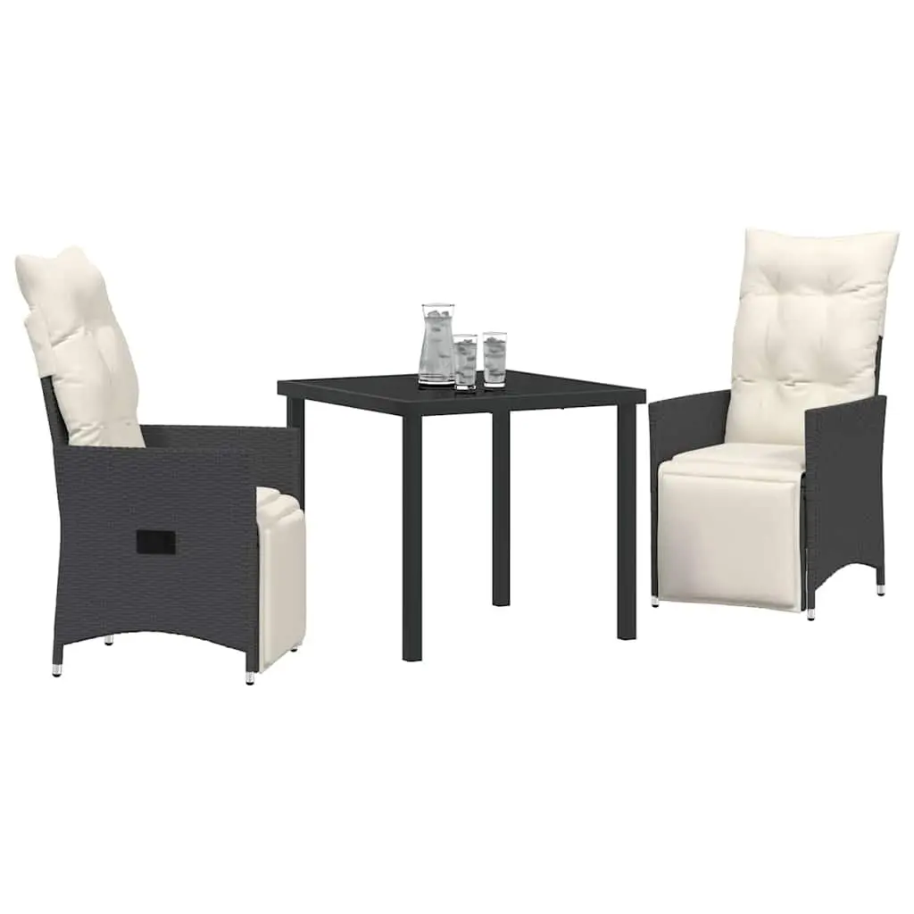 Outdoor Dining Set 3 Pieces Black Poly Rattan Garden Patio Furniture