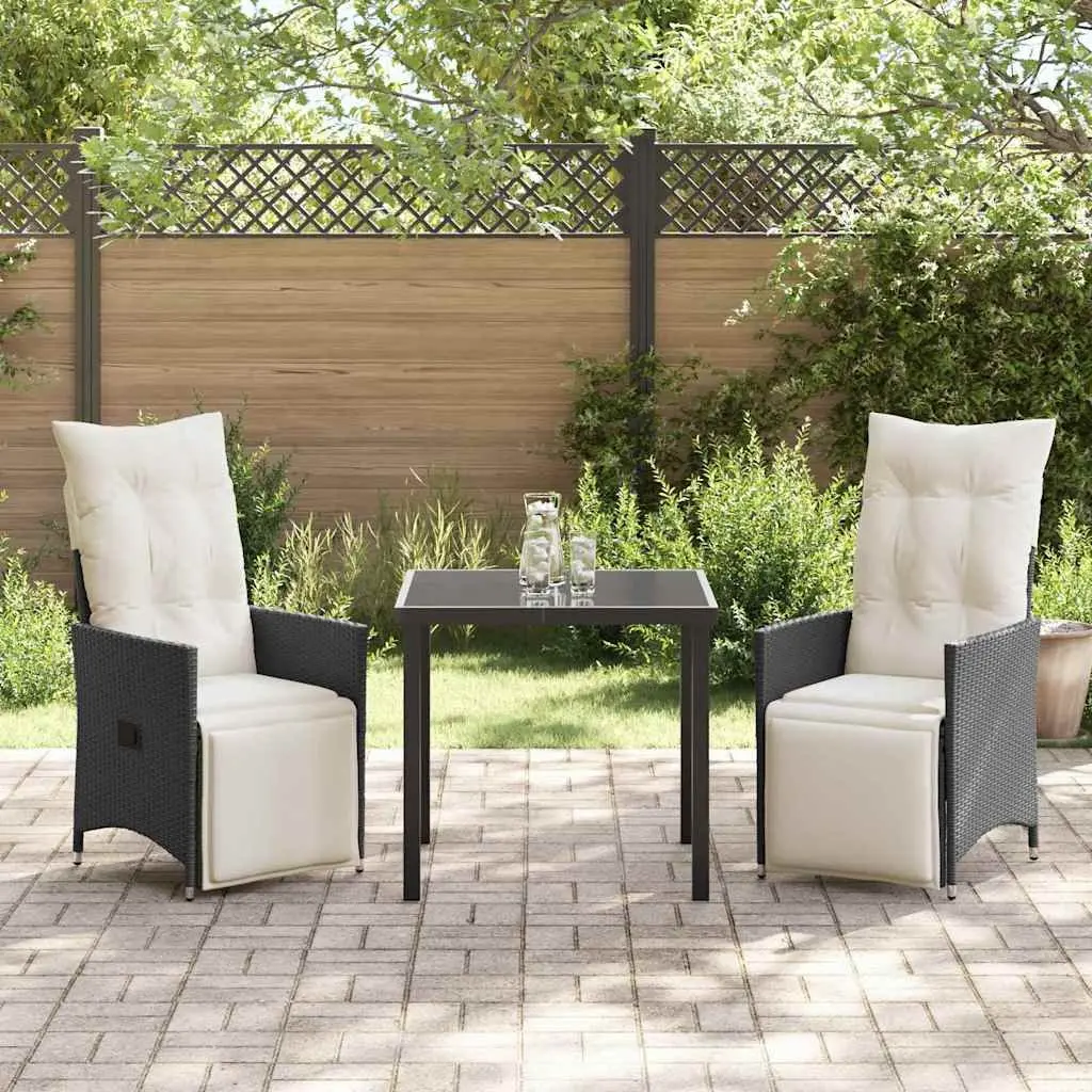 Outdoor Dining Set 3 Pieces Black Poly Rattan Garden Patio Furniture