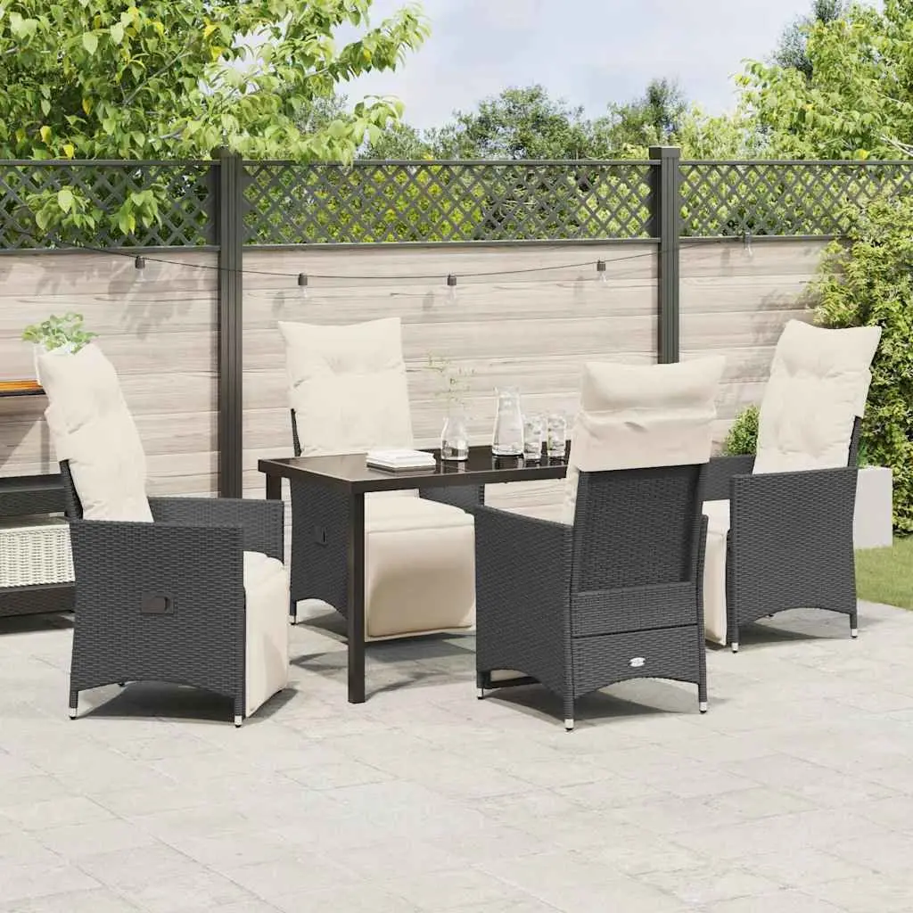 Outdoor Dining Set 5 Piece Garden Furniture Black Poly Rattan with Cushions