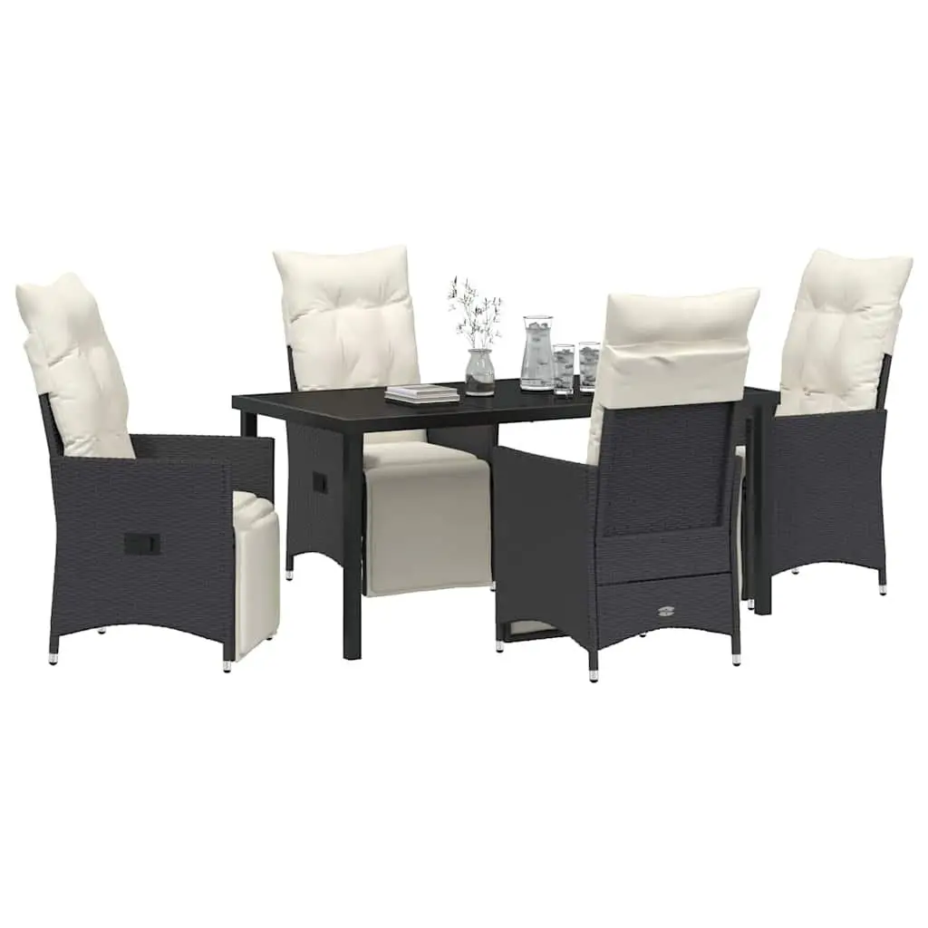 Outdoor Dining Set 5 Piece Black Poly Rattan Garden Furniture