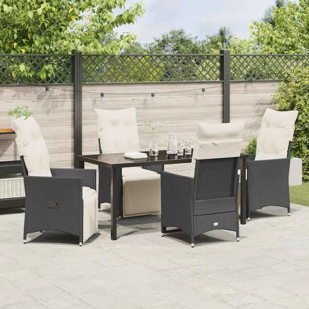 Outdoor Dining Set 5 Piece Black Poly Rattan Garden Furniture