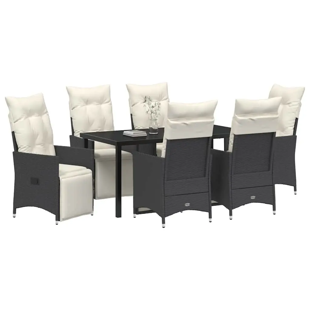 Outdoor Garden Dining Set 7 Piece Black Poly Rattan Patio Furniture