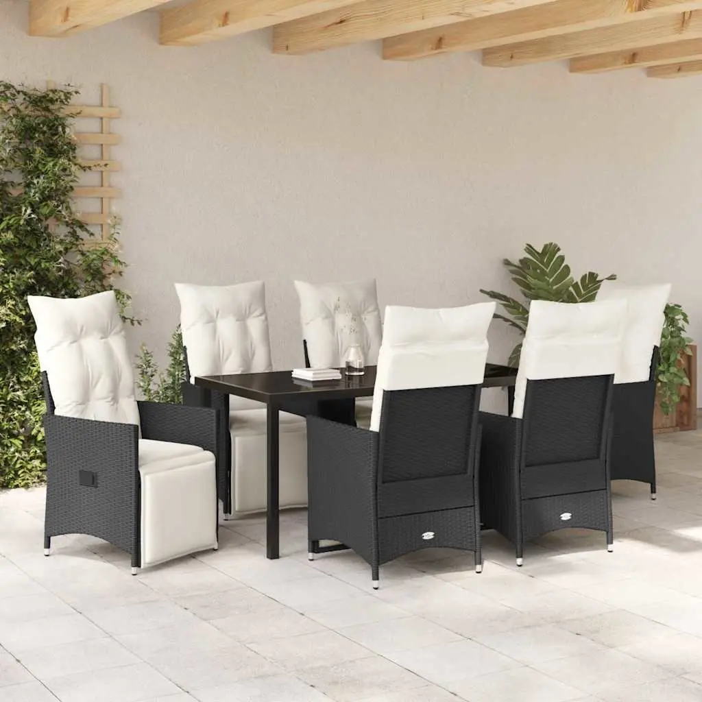 Outdoor Garden Dining Set 7 Piece Black Poly Rattan Patio Furniture