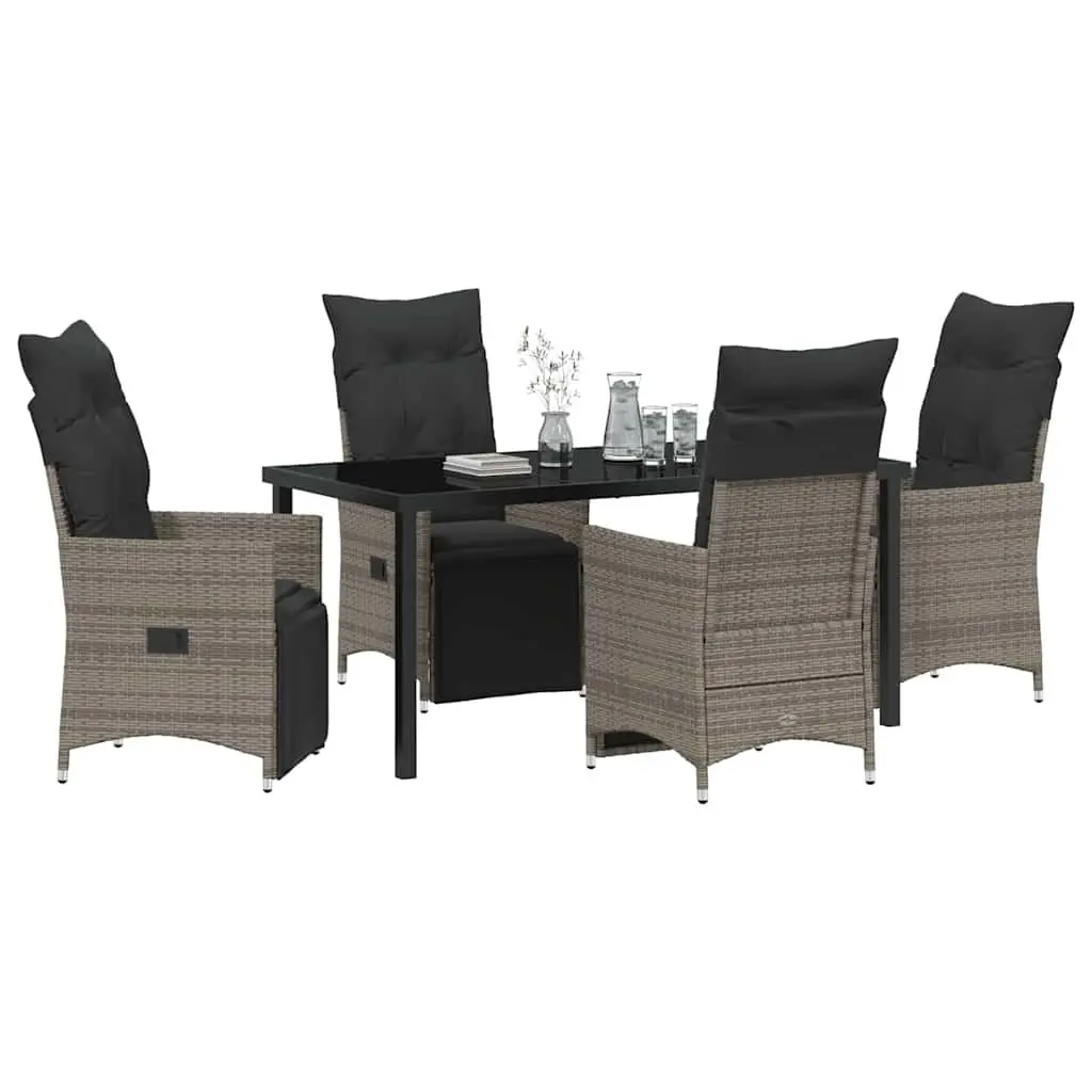 Garden Dining Set 5 Piece Outdoor Use Grey Poly Rattan Furniture with Cushions
