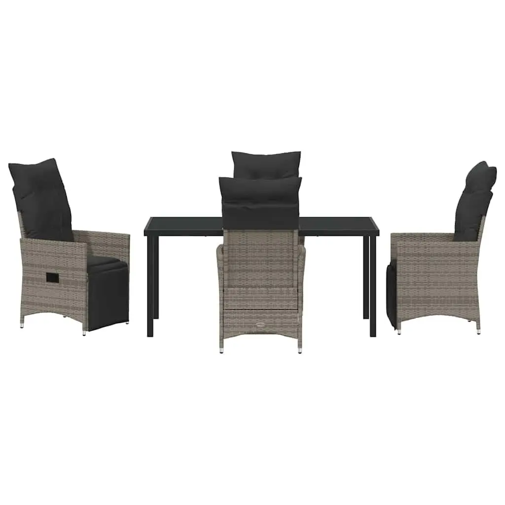 Garden Dining Set 5 Piece Outdoor Use Grey Poly Rattan Furniture with Cushions