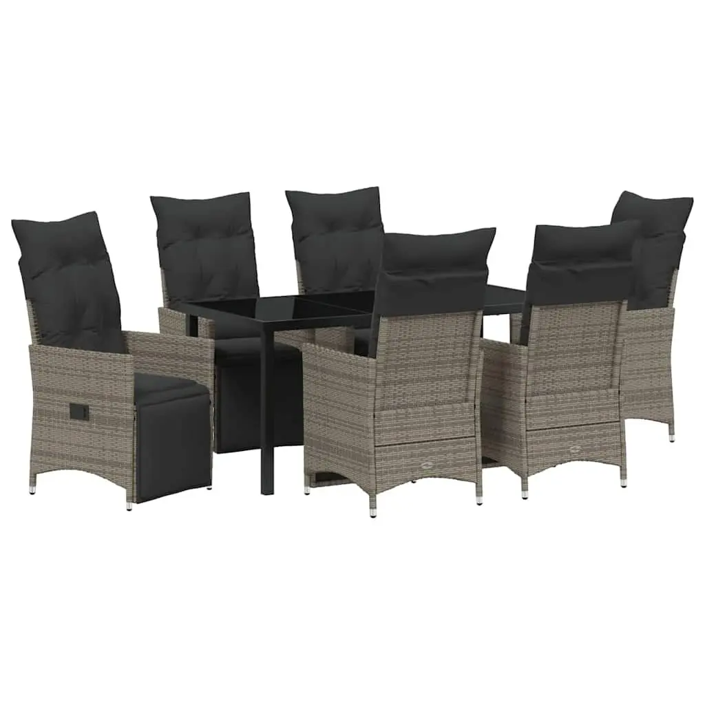 Outdoor Garden Dining Set 7 Pieces Grey Poly Rattan Patio Furniture