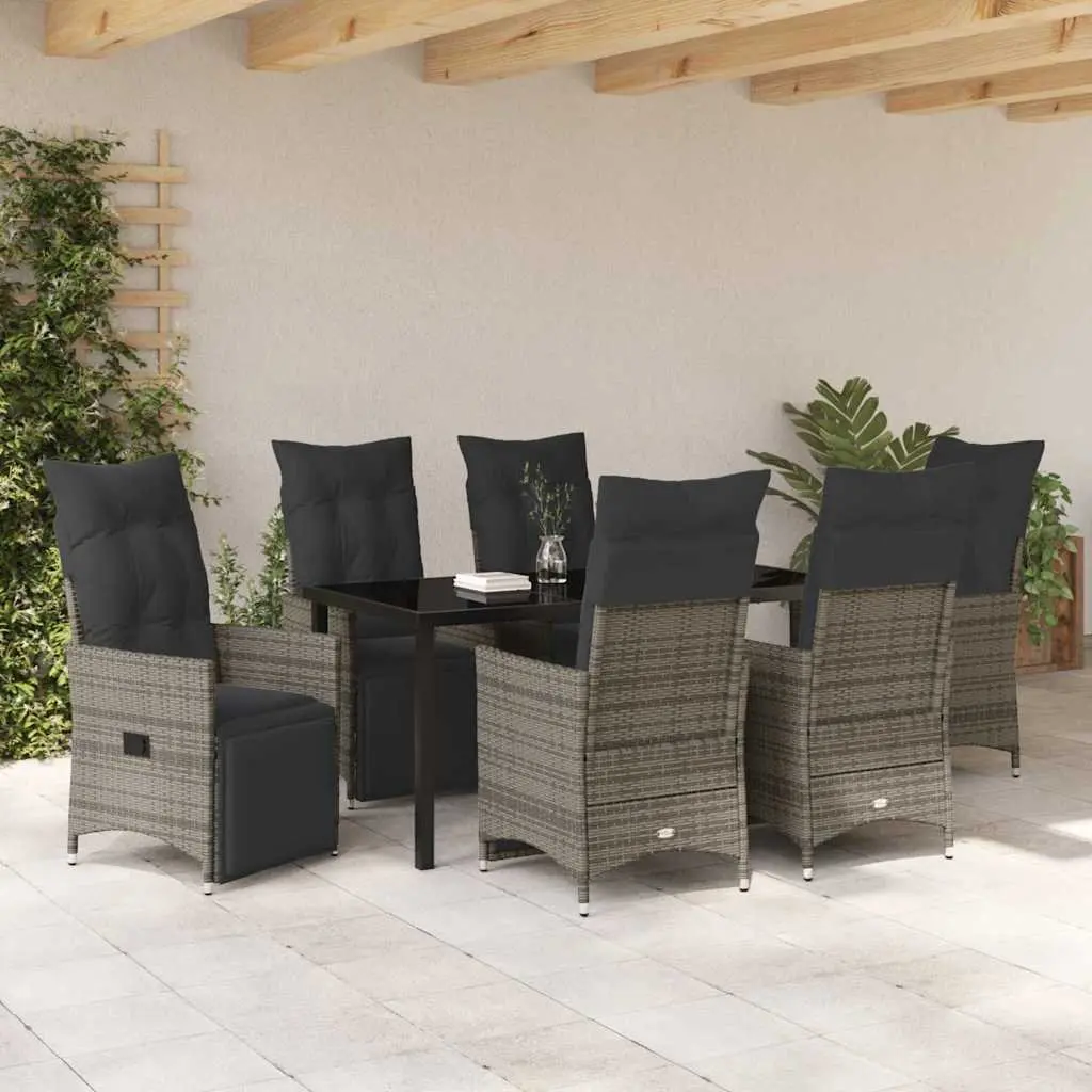 Outdoor Garden Dining Set 7 Pieces Grey Poly Rattan Patio Furniture