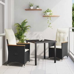 Value-Focused 3-Piece Black Outdoor Dining Set with Cushions