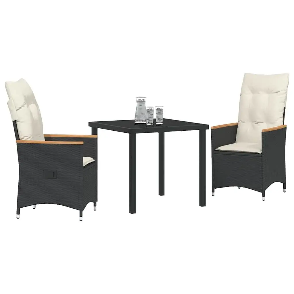 3 Piece Black Poly Rattan Garden Dining Set Outdoor Furniture