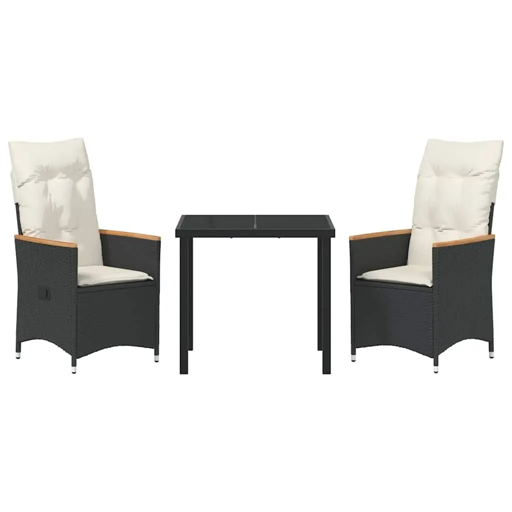 3 Piece Black Poly Rattan Garden Dining Set Outdoor Furniture