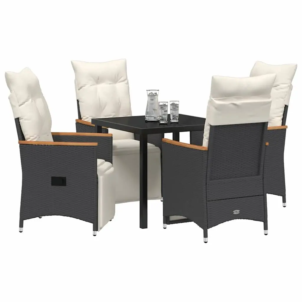 5 Piece Garden Dining Set Outdoor Furniture Black Poly Rattan Table Chairs