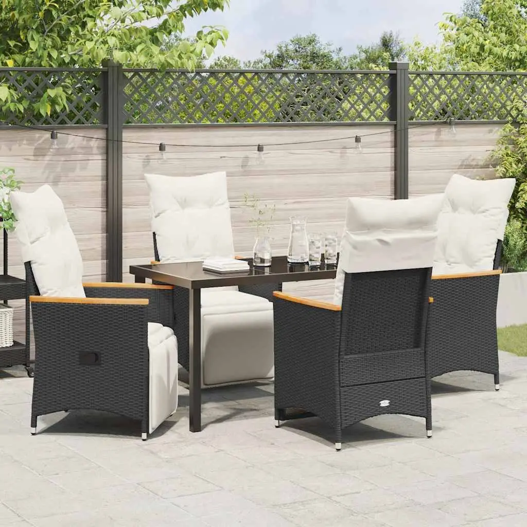 Garden Dining Set 5-Piece Black Outdoor Patio Furniture Rattan Chairs Table