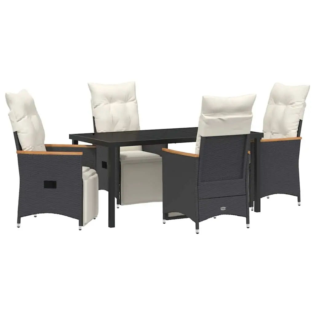 Outdoor Dining Set 5 Pieces Black Poly Rattan Garden Furniture with Cushions