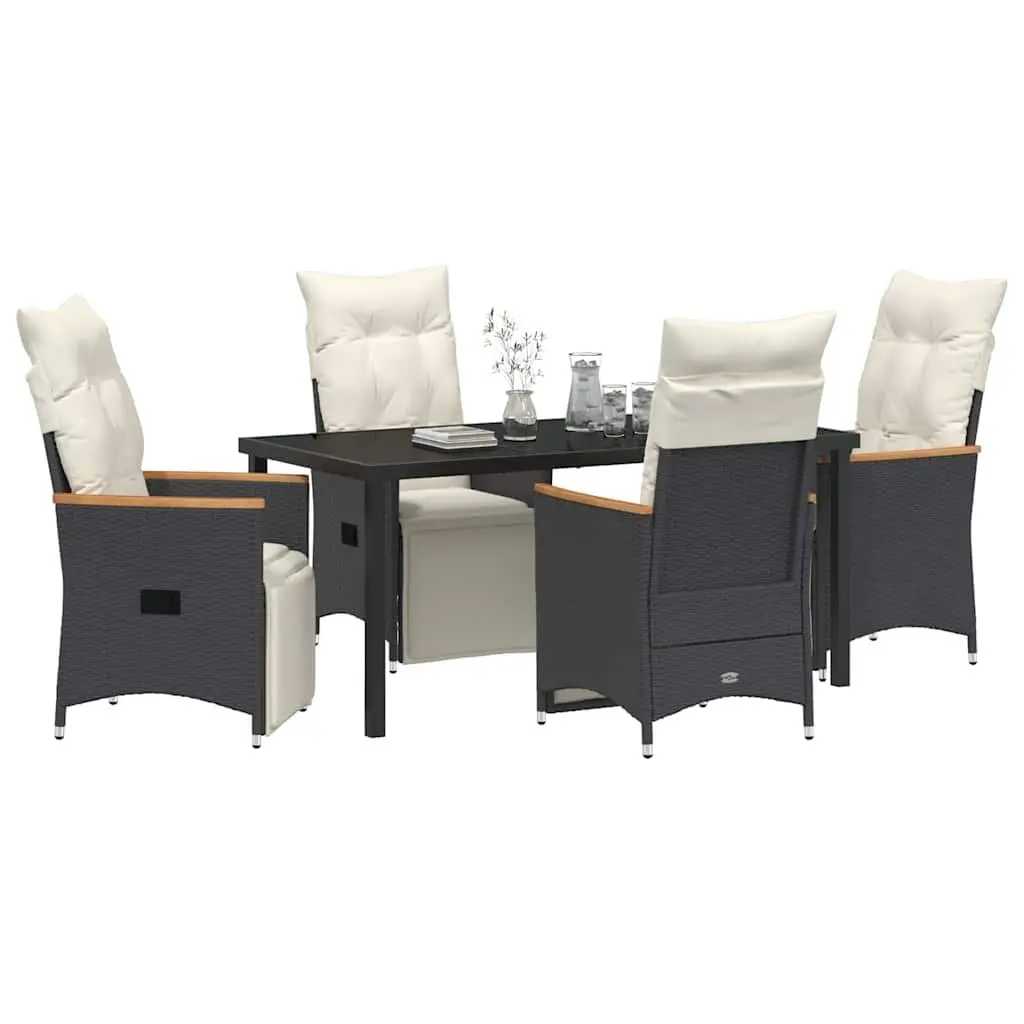 Outdoor Dining Set 5 Pieces Black Poly Rattan Garden Furniture with Cushions