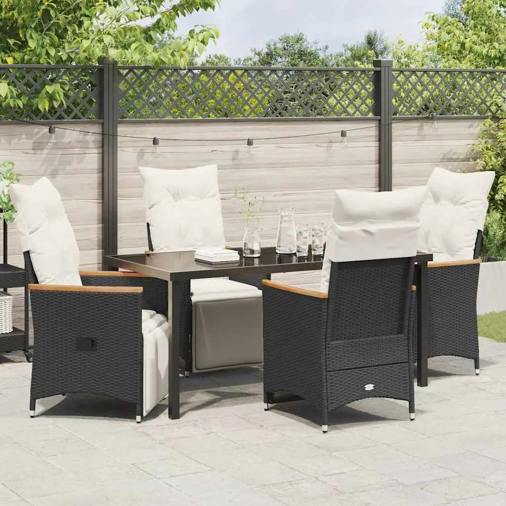 Outdoor Dining Set 5 Pieces Black Poly Rattan Garden Furniture with Cushions
