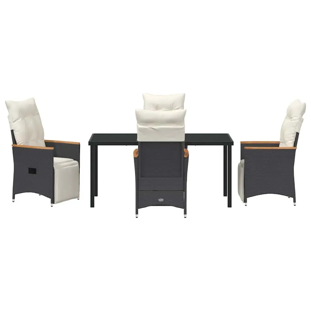 Outdoor Dining Set 5 Pieces Black Poly Rattan Garden Furniture with Cushions
