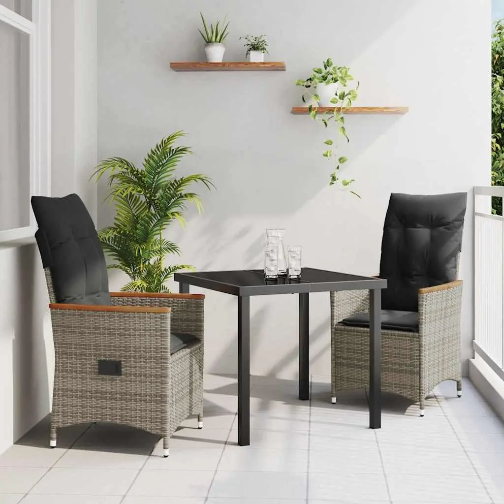 Garden Dining Set 3 Pieces Outdoor Furniture Grey Poly Rattan with Cushions