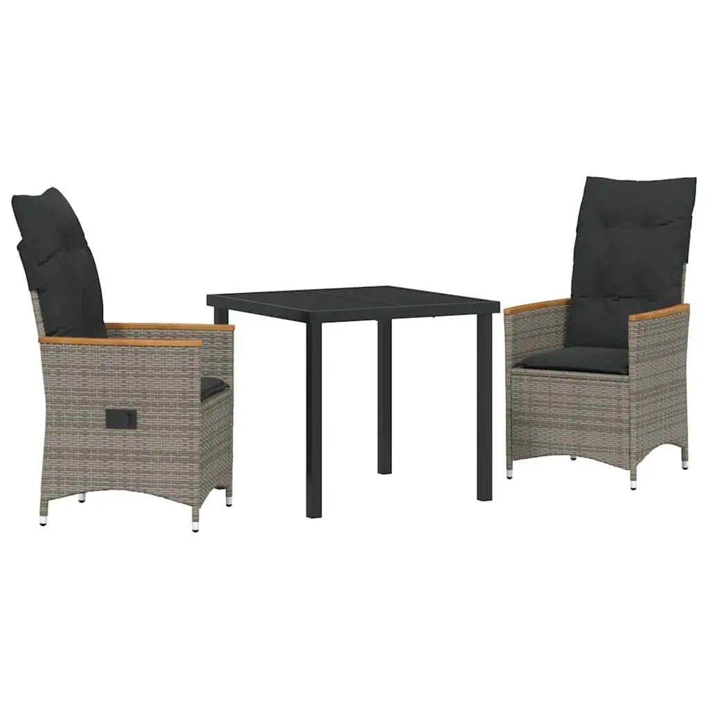 Garden Dining Set 3 Pieces Outdoor Furniture Grey Poly Rattan with Cushions
