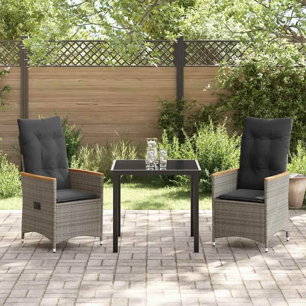 Garden Dining Set 3 Pieces Outdoor Furniture Grey Poly Rattan with Cushions