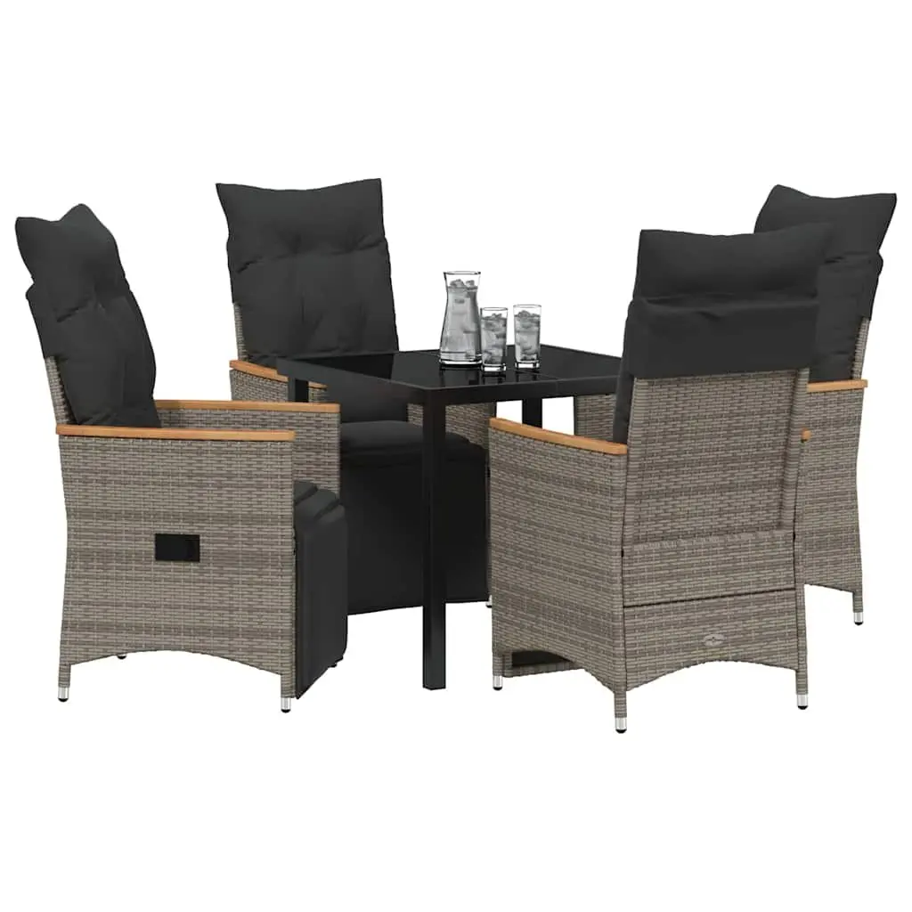 Garden Dining Set 5 Piece Outdoor Furniture Grey Poly Rattan with Cushions
