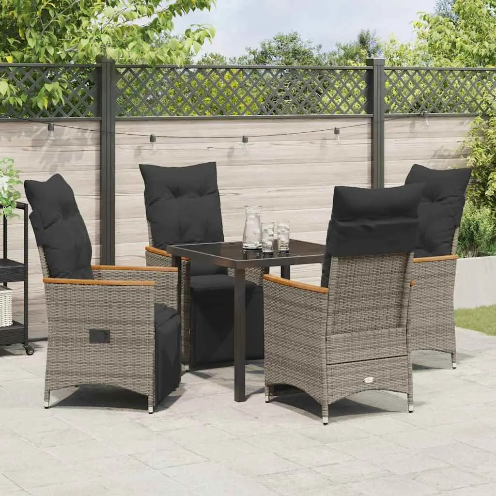 Garden Dining Set 5 Piece Outdoor Furniture Grey Poly Rattan with Cushions