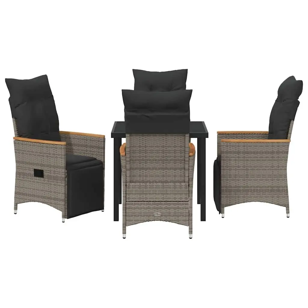 Garden Dining Set 5 Piece Outdoor Furniture Grey Poly Rattan with Cushions