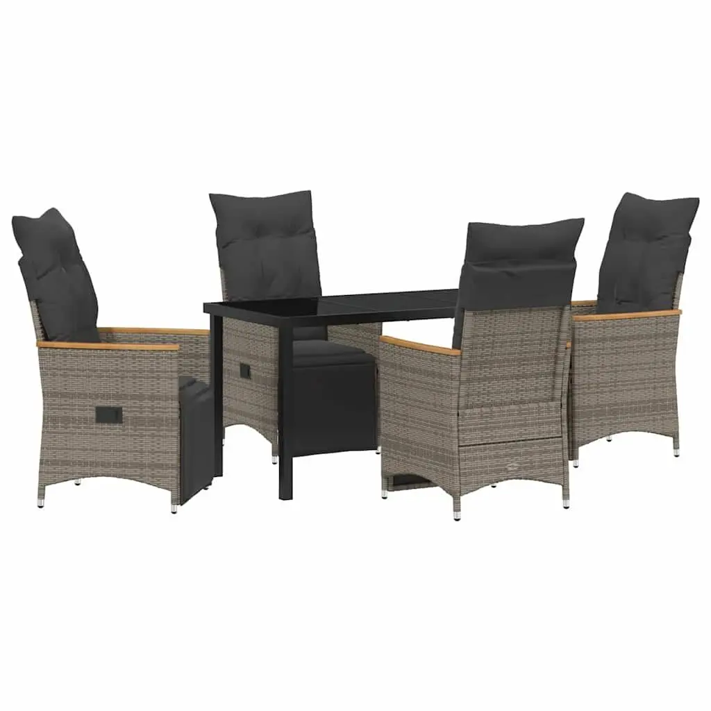 Garden Dining Set 5 Piece Grey Poly Rattan Outdoor Furniture with Cushions