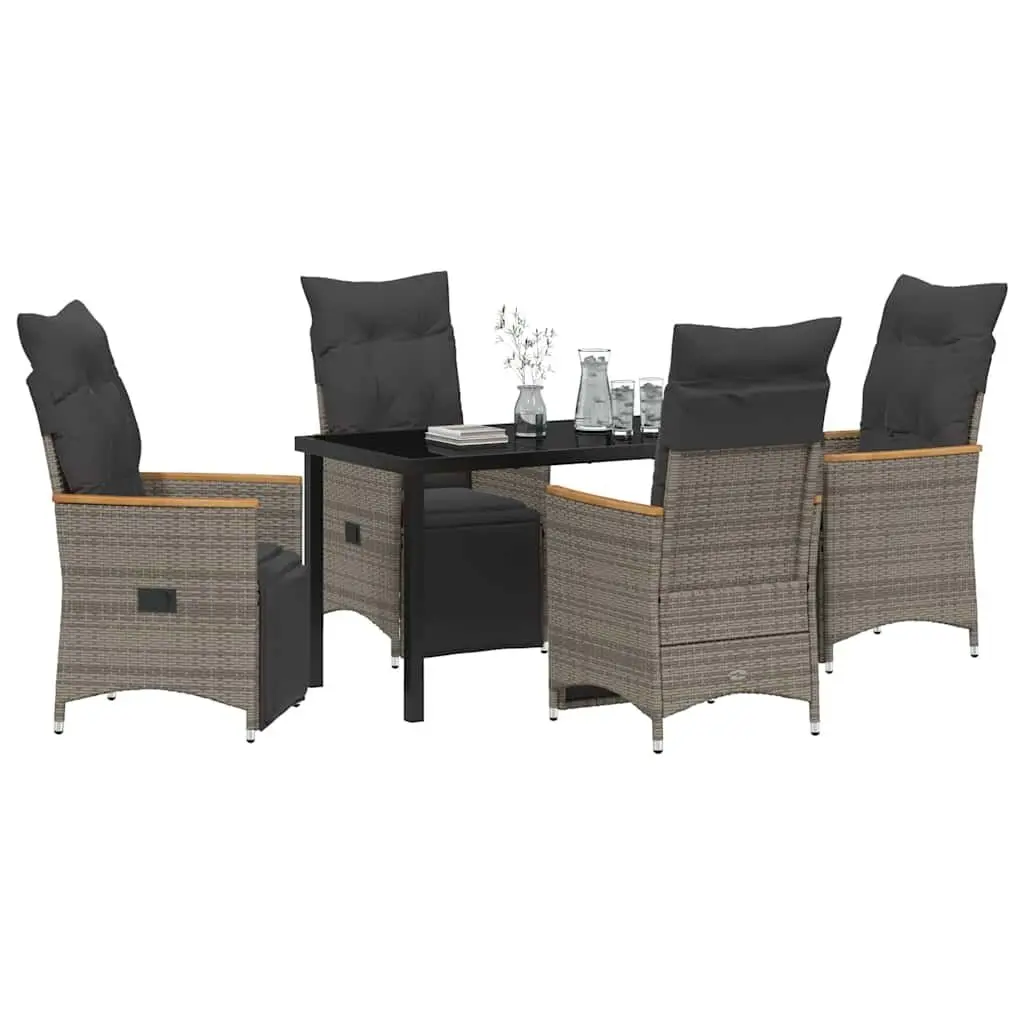 Garden Dining Set 5 Piece Grey Poly Rattan Outdoor Furniture with Cushions
