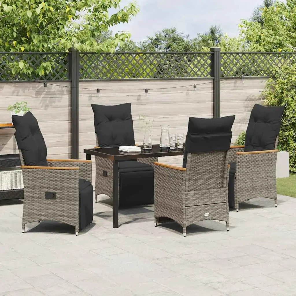 Garden Dining Set 5 Piece Grey Poly Rattan Outdoor Furniture with Cushions