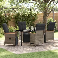 Comfortable 5-Piece Grey Garden Dining Set with Cushions