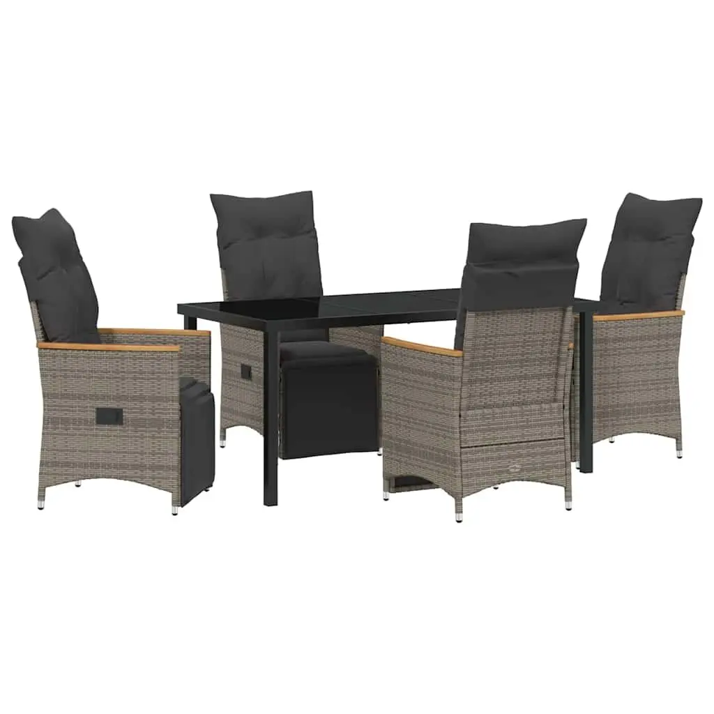 Garden Dining Set 5 Pieces Outdoor Furniture Grey Poly Rattan with Cushions
