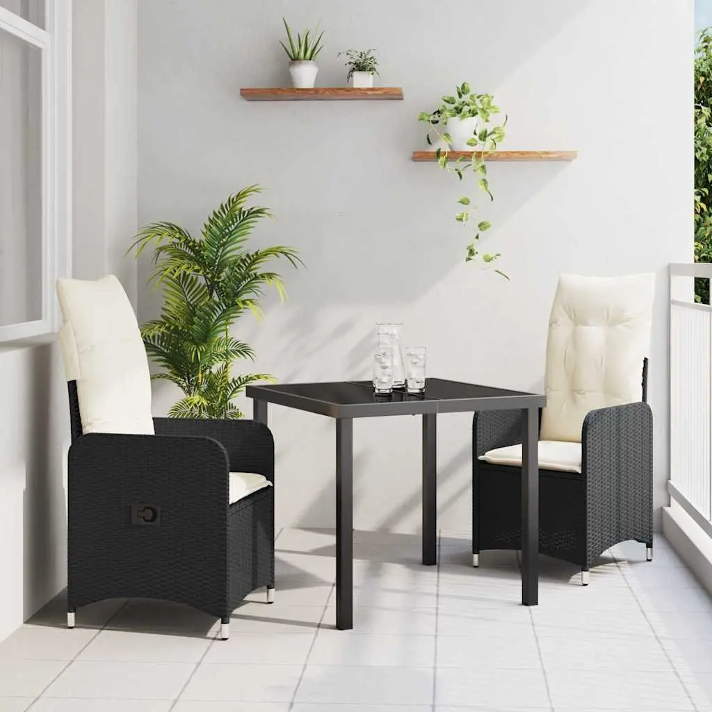 Garden Dining Set 3 Piece Outdoor Furniture Black Rattan Chair Table Patio