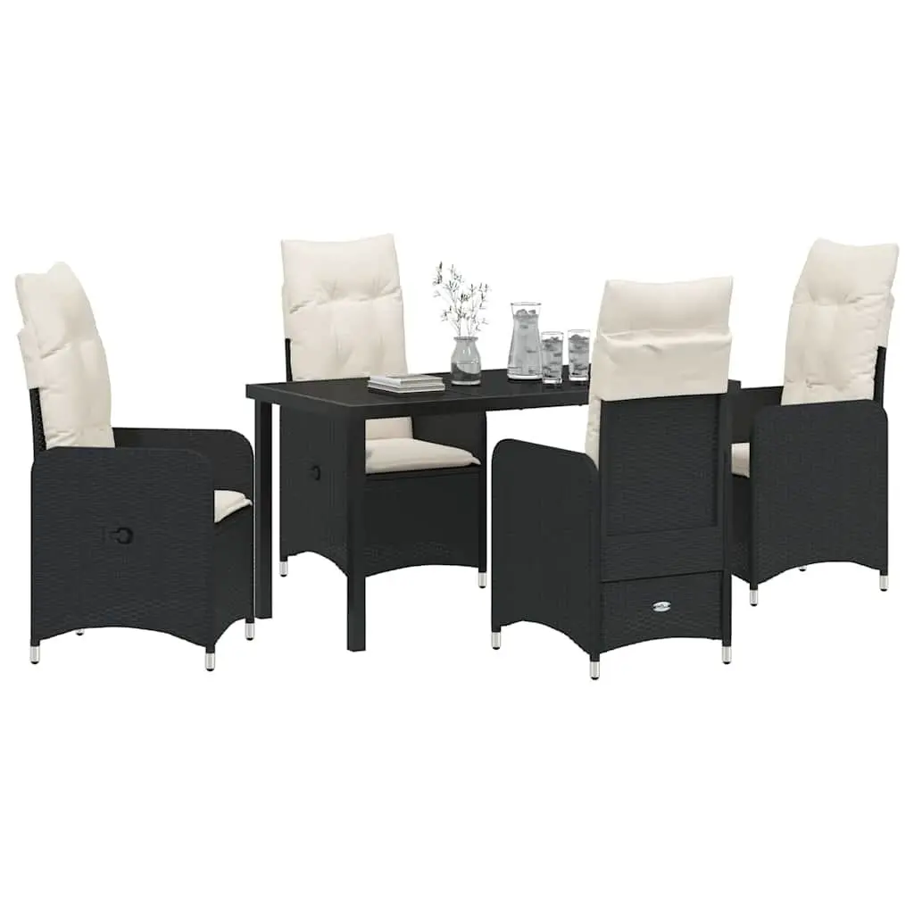 Garden Dining Set 5 Piece Outdoor Furniture Table Chairs Cushions Adjustable Backrest Black