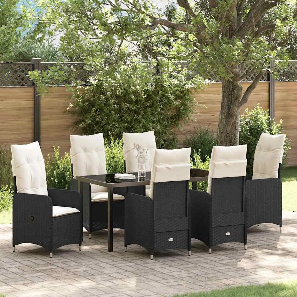 Garden Dining Set 7 Pcs Black Outdoor Furniture Table Chairs Patio Rattan