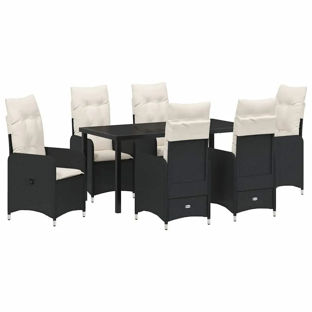 Garden Dining Set 7 Pcs Black Outdoor Furniture Table Chairs Patio Rattan