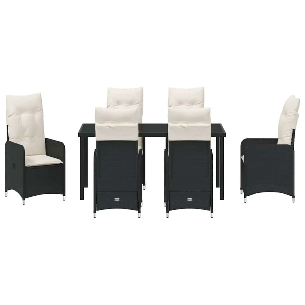Garden Dining Set 7 Pcs Black Outdoor Furniture Table Chairs Patio Rattan