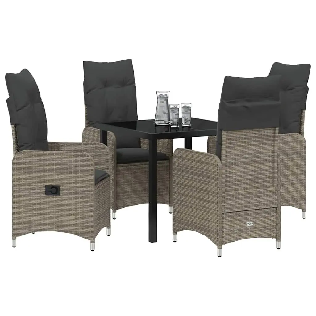 Outdoor Dining Set 5 Pieces Grey Garden Furniture Patio Table Chairs Cushions