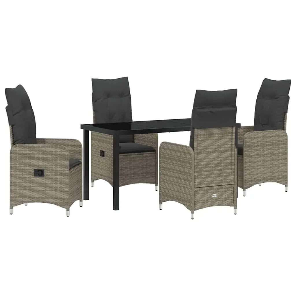 Garden Dining Set 5 Pieces Grey Outdoor Furniture Patio Tempered Glass Table